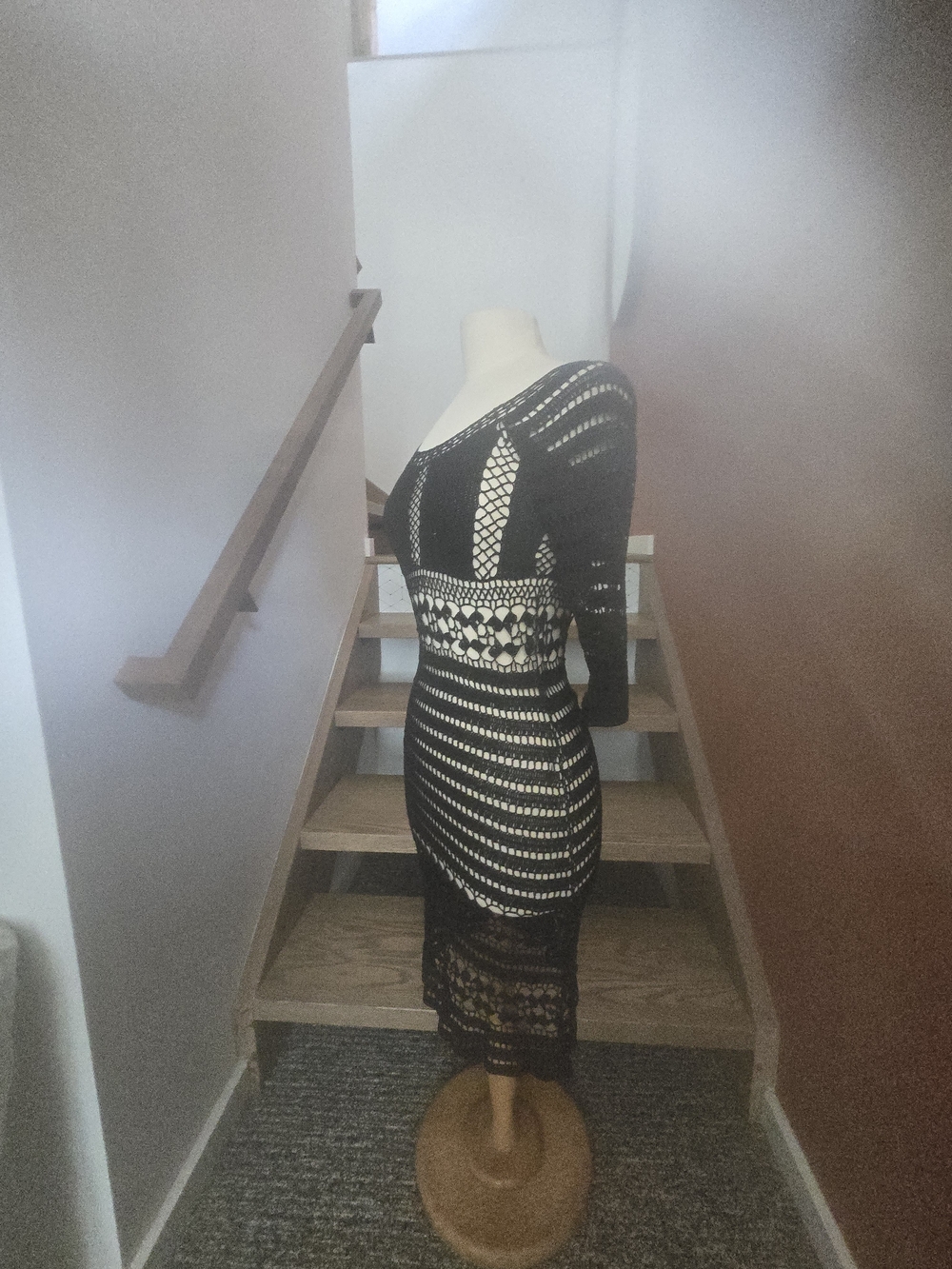 A.B.S. by Allen Schwartz Black Designer Crochet Midi Dress - Picture 4 of 7